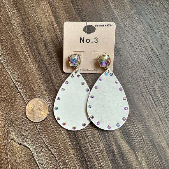 White leather statement earrings. - Picture 2 of 2